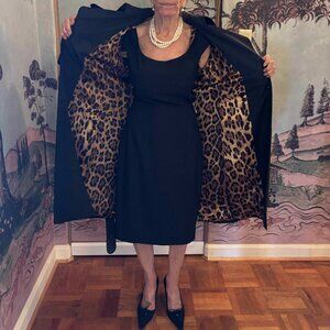 Dolce & Gabbana Black Sheath Dress and Coat  Leopard Silk Lined 42